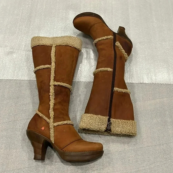 [39/8-8.5]The  Art Company Genuine Mustard Leather MidCalf Wool Heeled Boots - Picture 4 of 14